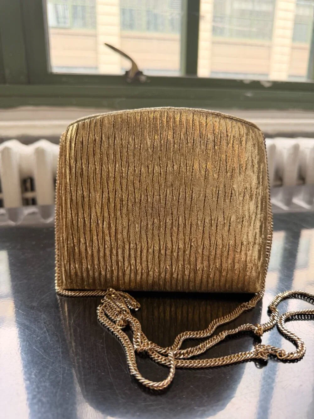Vintage Gold Lame Pocketbook Purse 6" w Chain 1980s Dynasty - Picture 2 of 9